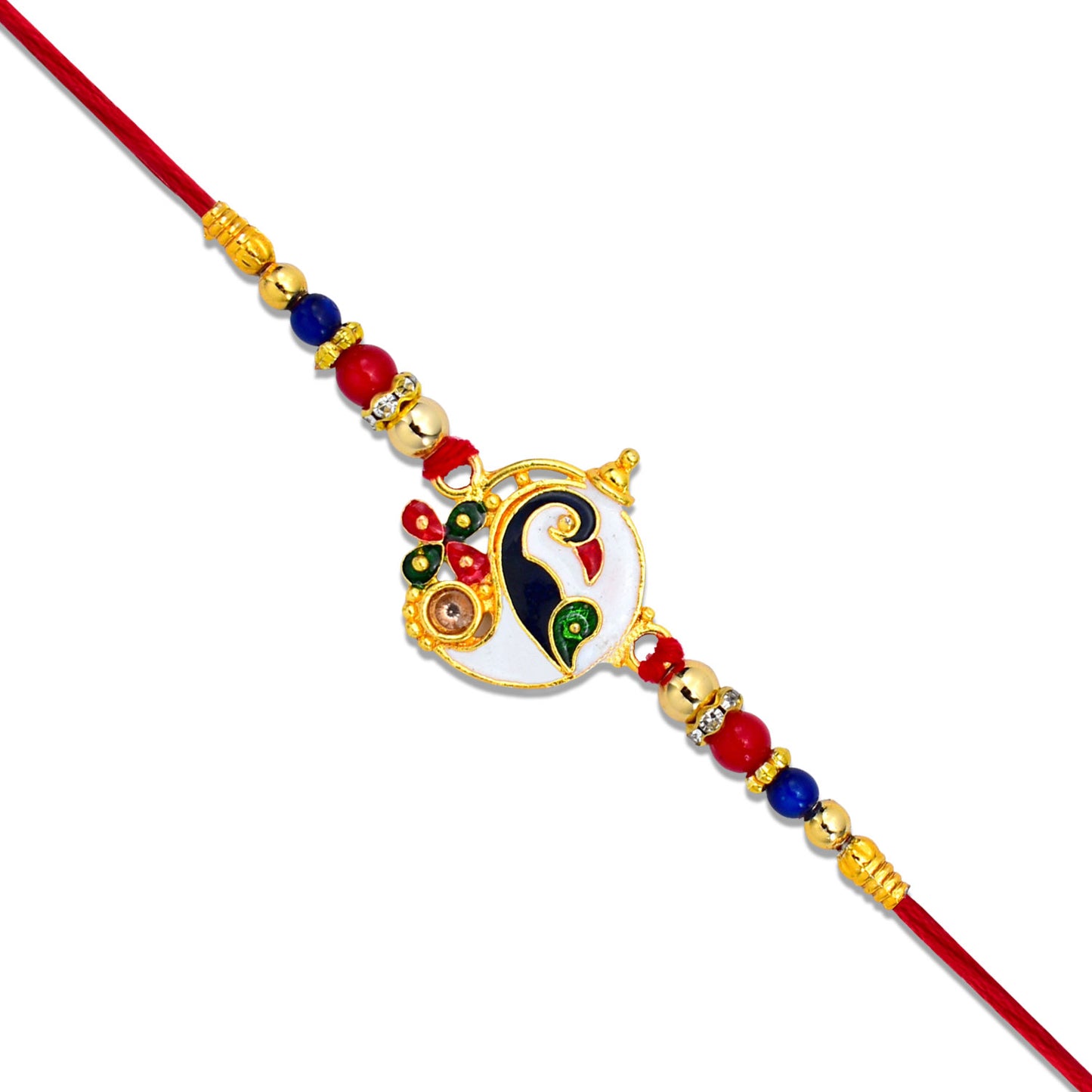 Designer Ganesh Rakhi With Enamel Work  Color Beads
