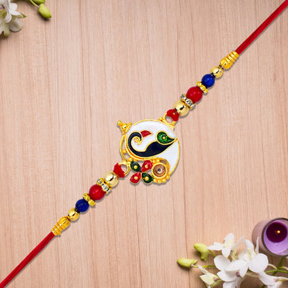 Designer Ganesh Rakhi With Enamel Work  Color Beads
