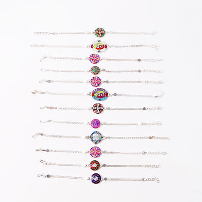 Pack Of 12 Silver Chain Rakhis  Stylish Bracelet Rakhi Set For Brothers
