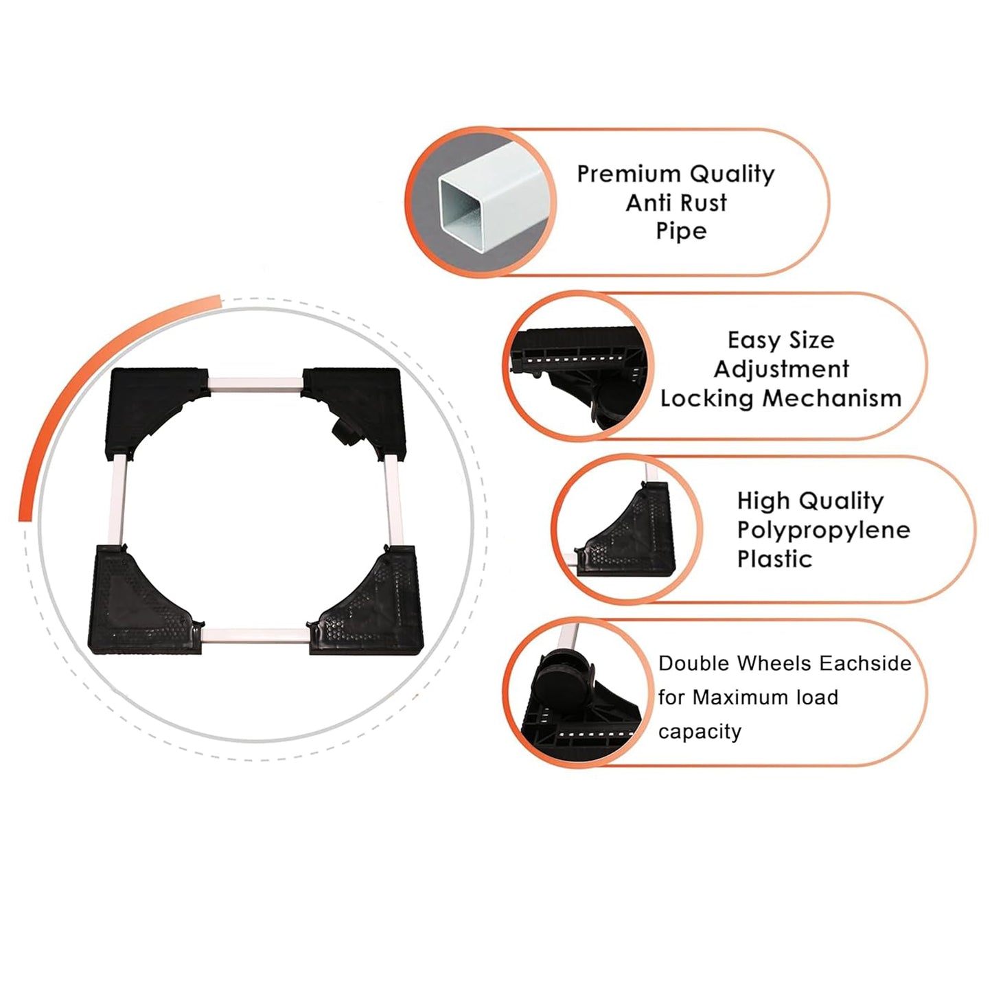 Adjustable Heavy-duty Fridge And Washing Machine Stand Base Trolley 50x50 Cm